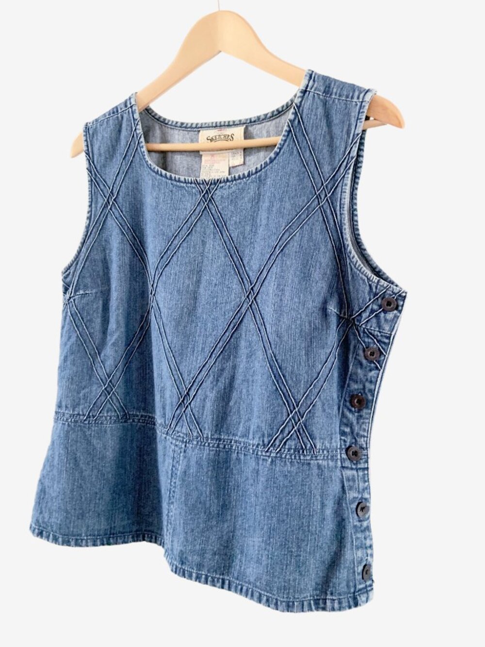 Vintage Sleeveless Denim Top with Side Seam Button Closure / size L-XL - Picture 4 of 11